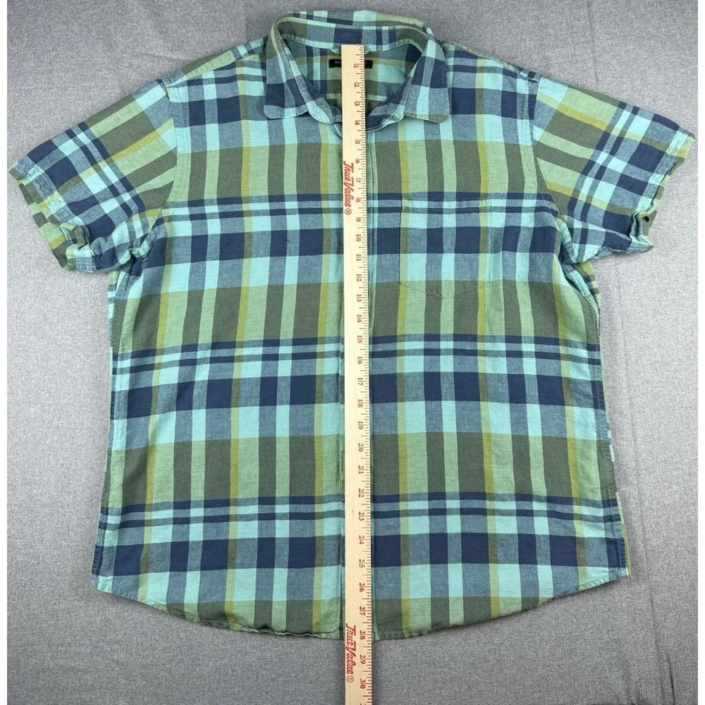 Banana Republic XL Plaid Short Sleeve Button Front Shirt Green Blue